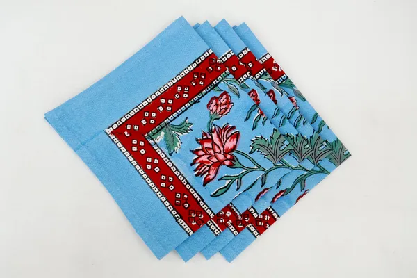 Blue_and_Pink_Pure_Cotton_Floral_Hand_Block_Print_Napkin,_Cocktail_napkin,_Dinner_napkin,_Buffet_Napkin,_Horde_oeuvres_Size_18"x_18"