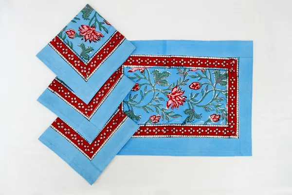 Blue_&_Red_Floral_Pure_Cotton_|__Hand_Block_Print_Napkin