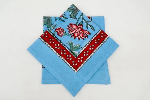 Blue_&_Red_Floral_Pure_Cotton_|__Hand_Block_Print_Napkin