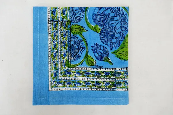 Blue_and_Green_Pure_Cotton_Floral_Hand_Block_Print_Napkin,_Cocktail_napkin,_Dinner_napkin,_Buffet_Napkin,_Horde_oeuvres_Size_13"x_13"