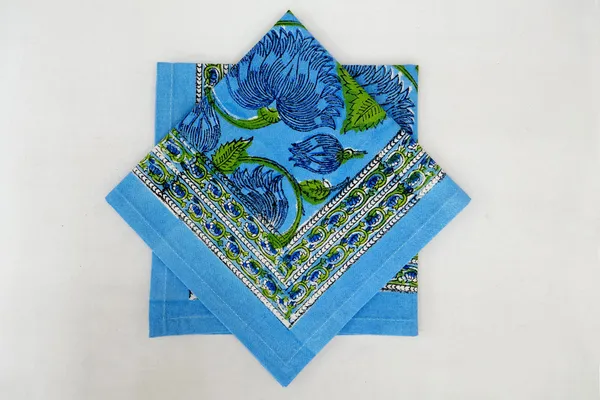 Blue_and_Green_Pure_Cotton_Floral_Hand_Block_Print_Napkin,_Cocktail_napkin,_Dinner_napkin,_Buffet_Napkin,_Horde_oeuvres_Size_13"x_13"