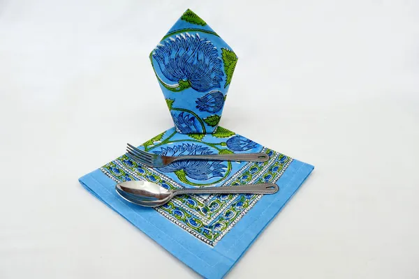 Blue_and_Green_Pure_Cotton_Floral_Hand_Block_Print_Napkin,_Cocktail_napkin,_Dinner_napkin,_Buffet_Napkin,_Horde_oeuvres_Size_13"x_13"