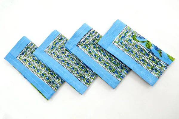 Blue_&_green_Floral_Pure_Cotton_|__Hand_Block_Print_Napkin
