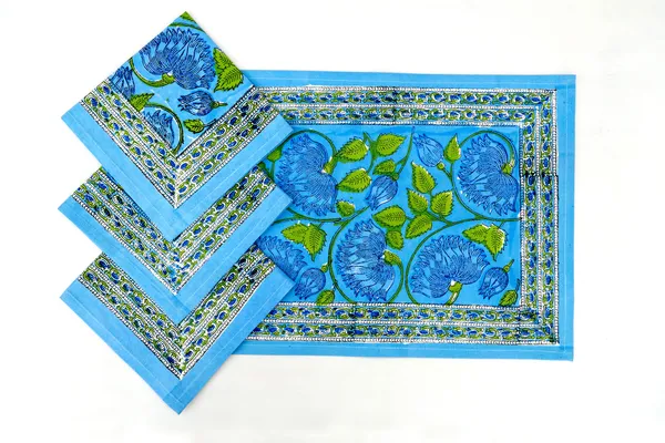 Blue_and_Green_Pure_Cotton_Floral_Hand_Block_Print_Napkin,_Cocktail_napkin,_Dinner_napkin,_Buffet_Napkin,_Horde_oeuvres_Size_20"x20"