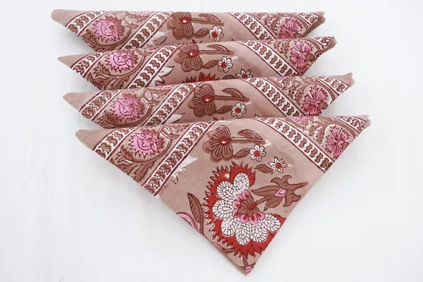 Brown_&_Pink_Floral_Pure_Cotton_|__Hand_Block_Print_Napkin