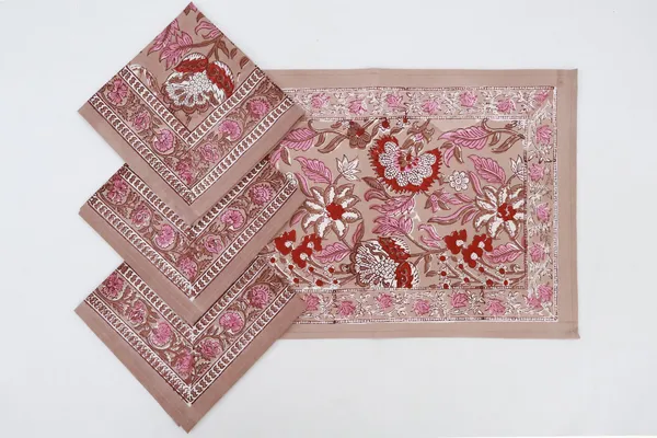 Brown_and_Pink_Pure_Cotton_Floral_Hand_Block_Print_Napkin,_Cocktail_napkin,_Dinner_napkin,_Buffet_Napkin,_Horde_oeuvres_Size_18"x_18"