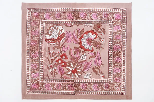 Brown_and_Pink_Pure_Cotton_Floral_Hand_Block_Print_Napkin,_Cocktail_napkin,_Dinner_napkin,_Buffet_Napkin,_Horde_oeuvres_Size_18"x_18"