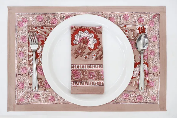 Brown_and_Pink_Pure_Cotton_Floral_Hand_Block_Print_Napkin,_Cocktail_napkin,_Dinner_napkin,_Buffet_Napkin,_Horde_oeuvres_Size_18"x_18"