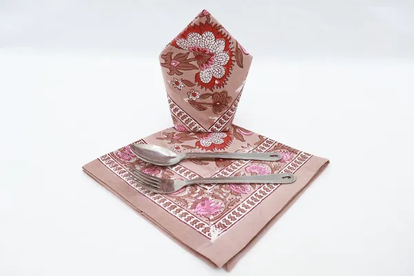Brown_and_Pink_Pure_Cotton_Floral_Hand_Block_Print_Napkin,_Cocktail_napkin,_Dinner_napkin,_Buffet_Napkin,_Horde_oeuvres_Size_20"x20"