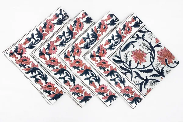 Blue_&_Pink_Floral_Pure_Cotton_|__Hand_Block_Print_Napkin