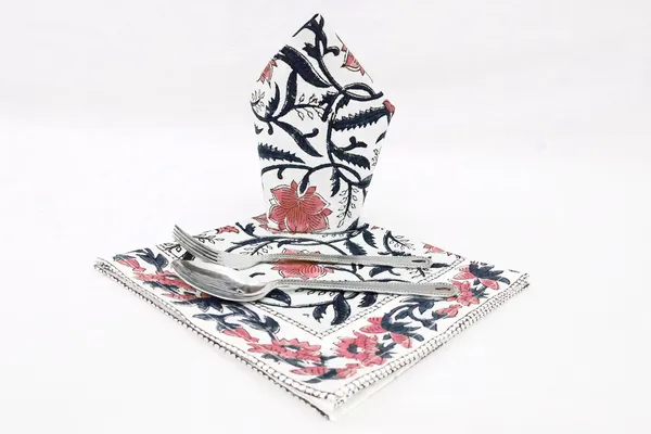 Blue_&_Pink_Floral_Pure_Cotton_|__Hand_Block_Print_Napkin
