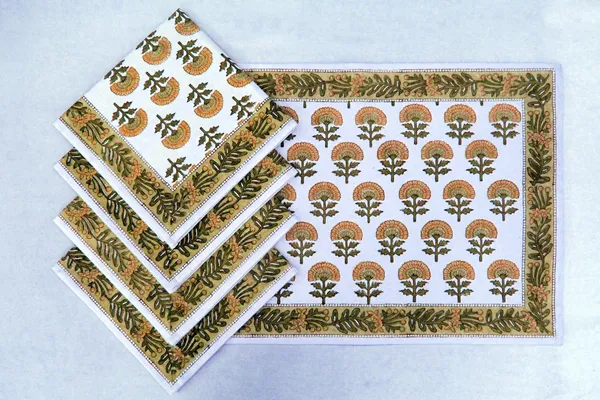Yellow_&_Orange_Floral_Pure_Cotton_|__Hand_Block_Print_Napkin