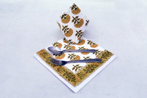 Yellow,_Orange_and_Green_Floral_Pure_Cotton_Hand_Block_Print_Napkin,_Cocktail_napkin,_Dinner_napkin,_Buffet_Napkin,_Horde_oeuvres_Size_18"x_18"