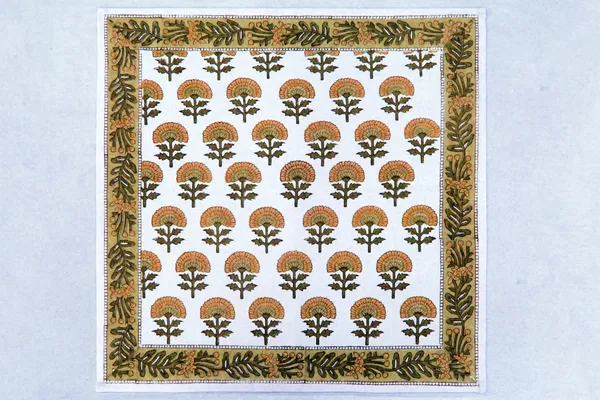 Yellow_&_Orange_Floral_Pure_Cotton_|__Hand_Block_Print_Napkin