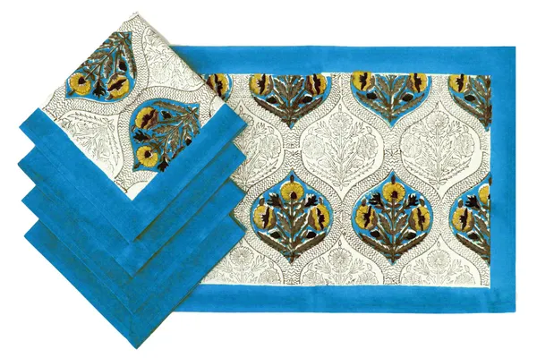 Blue_&_Yellow_Pure_Cotton_Floral_Hand_Block_Print_Napkin,_Cocktail_napkin,_Dinner_napkin,_Buffet_Napkin,_Horde_oeuvres_Size_13"x_13"
