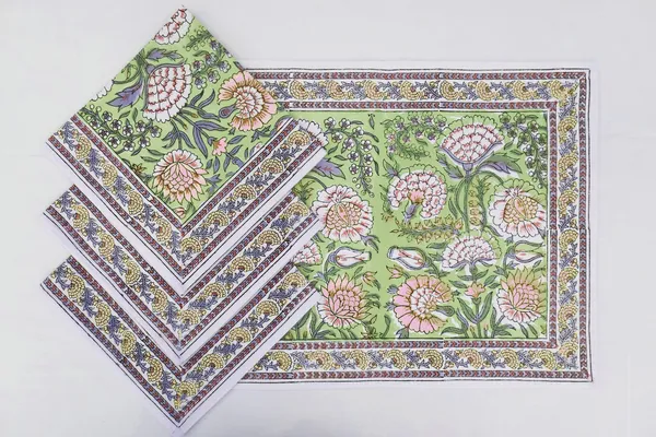 Pure_Cotton_Green_And_Pink_Hand_Block_Print_Napkin_Cocktail_Napkin_Dinner_Napkin_Buffet_Napkin_Horde_Oeuvres
