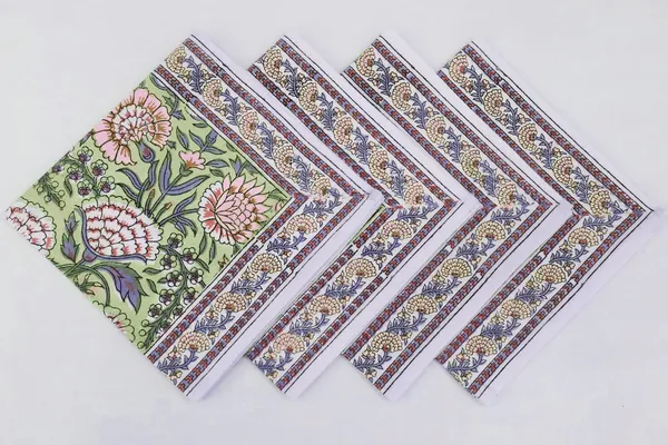 Pure_Cotton_Green_And_Pink_Hand_Block_Print_Napkin_Cocktail_Napkin_Dinner_Napkin_Buffet_Napkin_Horde_Oeuvres