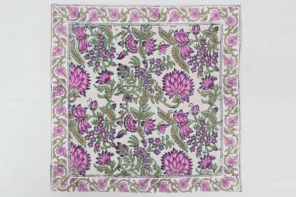 Pure_Cotton_Pink_And_Green_Floral_Hand_Block_Print_Napkin_Cocktail_Napkin_Dinner_Napkin_Buffet_Napkin_Horde_Oeuvres
