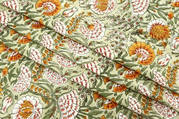 Green_Cotton_Floral_Hand_Flower_Traditional_|_Print_Unstiched_Material_For_Men's_Kurta_Shirts_&_Women's_Kurti_and_Other_Dress_Material