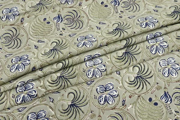 Green_Cotton_Traditional_Floral_Hand_Block_Print_Unstiched_Material_For_Men's_Kurta_Shirts_&_Women's_Kurti_and_Other_Dress_Material