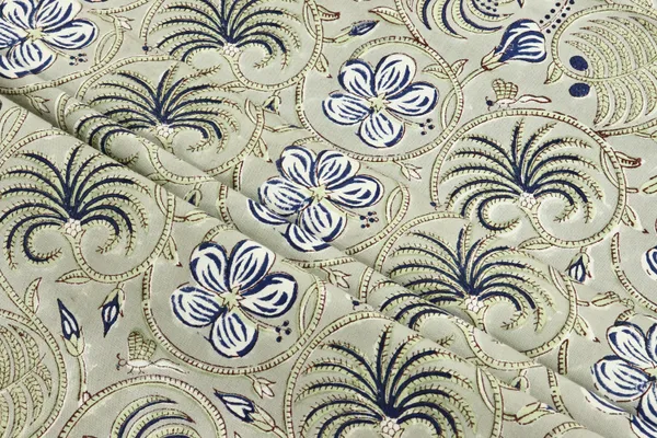 Green_Cotton_Traditional_Floral_Hand_Block_Print_Unstiched_Material_For_Men's_Kurta_Shirts_&_Women's_Kurti_and_Other_Dress_Material