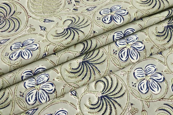 Green_Cotton_Traditional_Floral_Hand_Block_Print_Unstiched_Material_For_Men's_Kurta_Shirts_&_Women's_Kurti_and_Other_Dress_Material