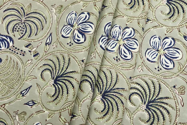 Green_Cotton_Traditional_Floral_Hand_Block_Print_Unstiched_Material_For_Men's_Kurta_Shirts_&_Women's_Kurti_and_Other_Dress_Material