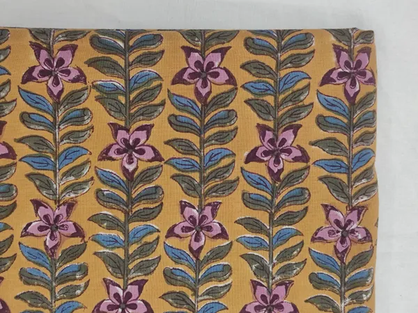 Yellow_Cotton_Traditional_Floral_Hand_Block_Print_Unstiched_Material_For_Men's_Kurta_Shirts_&_Women's_Kurti_and_Other_Dress_Material