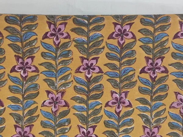 Yellow_Cotton_Traditional_Floral_Hand_Block_Print_Unstiched_Material_For_Men's_Kurta_Shirts_&_Women's_Kurti_and_Other_Dress_Material