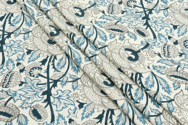 White_Cotton_Traditional_Floral_Hand_Block_Print_Unstiched_Material_For_Men's_Kurta_Shirts_&_Women's_Kurti_and_Other_Dress_Material