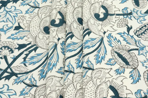 White_Cotton_Traditional_Floral_Hand_Block_Print_Unstiched_Material_For_Men's_Kurta_Shirts_&_Women's_Kurti_and_Other_Dress_Material