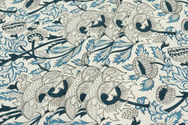 White_Cotton_Traditional_Floral_Hand_Block_Print_Unstiched_Material_For_Men's_Kurta_Shirts_&_Women's_Kurti_and_Other_Dress_Material