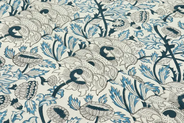 White_Cotton_Traditional_Floral_Hand_Block_Print_Unstiched_Material_For_Men's_Kurta_Shirts_&_Women's_Kurti_and_Other_Dress_Material