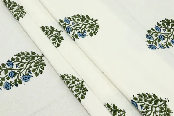 Green_Cotton_Traditional_Floral_Hand_Block_Print_Unstiched_Material_For_Men's_Kurta_Shirts_&_Women's_Kurti_and_Other_Dress_Material