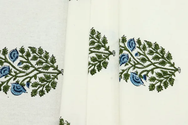 Green_Cotton_Traditional_Floral_Hand_Block_Print_Unstiched_Material_For_Men's_Kurta_Shirts_&_Women's_Kurti_and_Other_Dress_Material