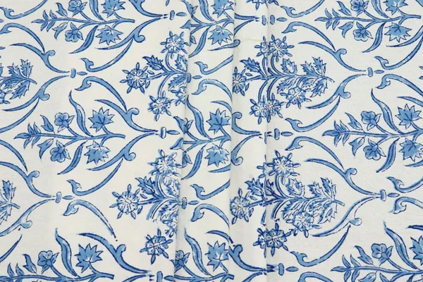 White_Cotton_Traditional_Floral_Hand_Block_Print_Unstiched_Material_For_Men's_Kurta_Shirts_&_Women's_Kurti_and_Other_Dress_Material