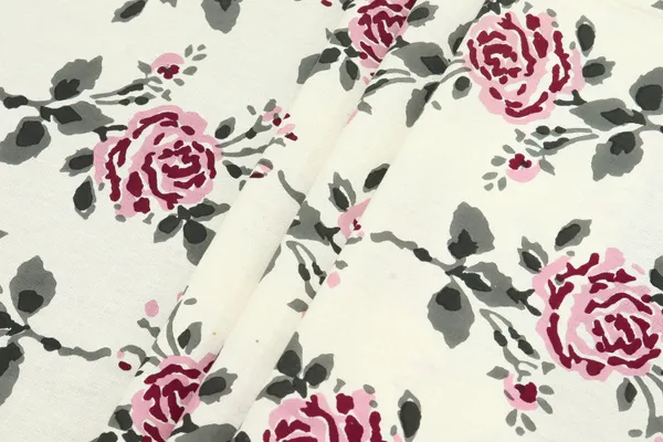 White_Cotton_Traditional_Floral_Hand_Block_Print_Unstiched_Material_For_Men's_Kurta_Shirts_&_Women's_Kurti_and_Other_Dress_Material