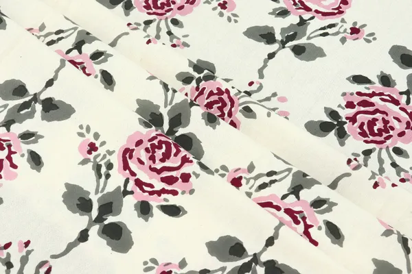 White_Cotton_Traditional_Floral_Hand_Block_Print_Unstiched_Material_For_Men's_Kurta_Shirts_&_Women's_Kurti_and_Other_Dress_Material