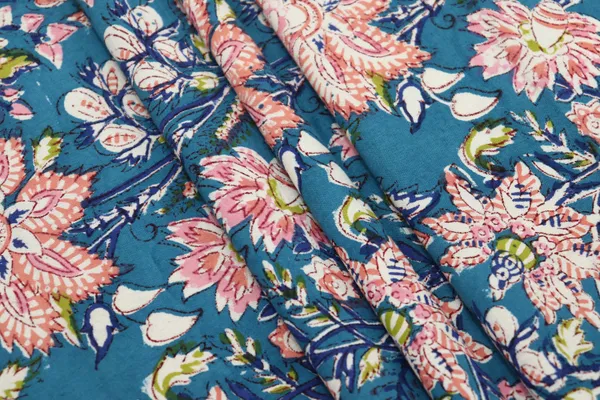 Blue_Cotton_Traditional_Floral_Hand_Block_Print_Unstiched_Material_For_Men's_Kurta_Shirts_&_Women's_Kurti_and_Other_Dress_Material