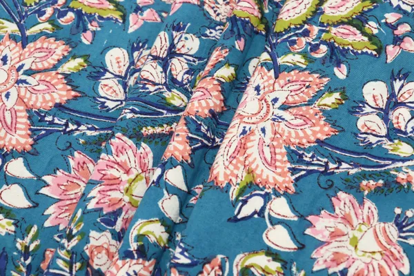 Blue_Cotton_Traditional_Floral_Hand_Block_Print_Unstiched_Material_For_Men's_Kurta_Shirts_&_Women's_Kurti_and_Other_Dress_Material