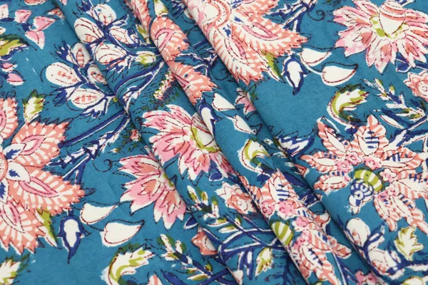 Blue_Cotton_Traditional_Floral_Hand_Block_Print_Unstiched_Material_For_Men's_Kurta_Shirts_&_Women's_Kurti_and_Other_Dress_Material