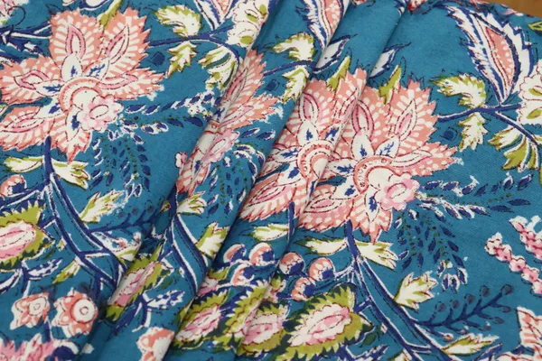 Blue_Cotton_Traditional_Floral_Hand_Block_Print_Unstiched_Material_For_Men's_Kurta_Shirts_&_Women's_Kurti_and_Other_Dress_Material