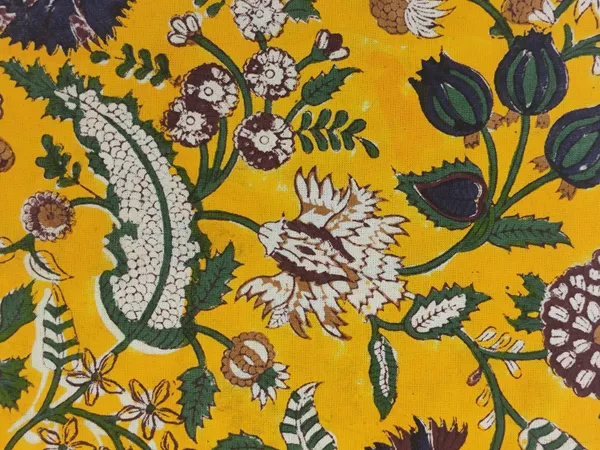 Yellow_Cotton_Traditional_Floral_Hand_Block_Print_Unstiched_Material_For_Men's_Kurta_Shirts_&_Women's_Kurti_and_Other_Dress_Material