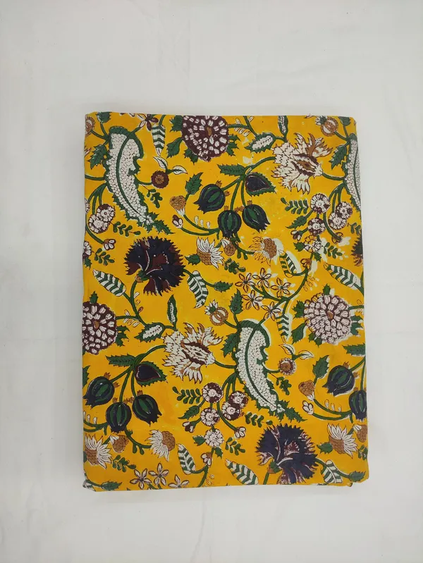 Yellow_Cotton_Traditional_Floral_Hand_Block_Print_Unstiched_Material_For_Men's_Kurta_Shirts_&_Women's_Kurti_and_Other_Dress_Material