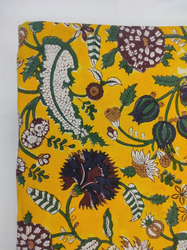 Yellow_Cotton_Traditional_Floral_Hand_Block_Print_Unstiched_Material_For_Men's_Kurta_Shirts_&_Women's_Kurti_and_Other_Dress_Material