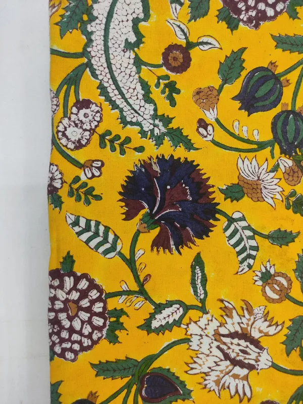 Yellow_Cotton_Traditional_Floral_Hand_Block_Print_Unstiched_Material_For_Men's_Kurta_Shirts_&_Women's_Kurti_and_Other_Dress_Material