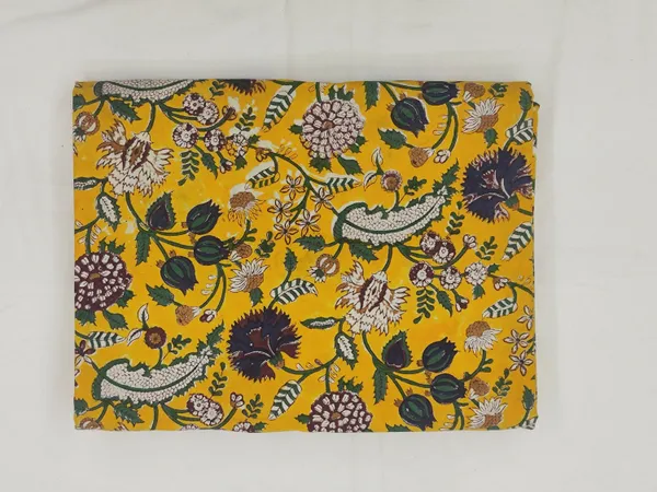 Yellow_Cotton_Traditional_Floral_Hand_Block_Print_Unstiched_Material_For_Men's_Kurta_Shirts_&_Women's_Kurti_and_Other_Dress_Material