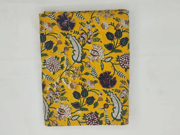 Yellow_Cotton_Traditional_Floral_Hand_Block_Print_Unstiched_Material_For_Men's_Kurta_Shirts_&_Women's_Kurti_and_Other_Dress_Material