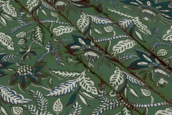 Green_Cotton_Traditional_Floral_Hand_Block_Print_Unstiched_Material_For_Men's_Kurta_Shirts_&_Women's_Kurti_and_Other_Dress_Material
