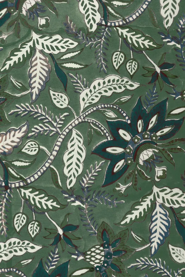 Green_Cotton_Traditional_Floral_Hand_Block_Print_Unstiched_Material_For_Men's_Kurta_Shirts_&_Women's_Kurti_and_Other_Dress_Material